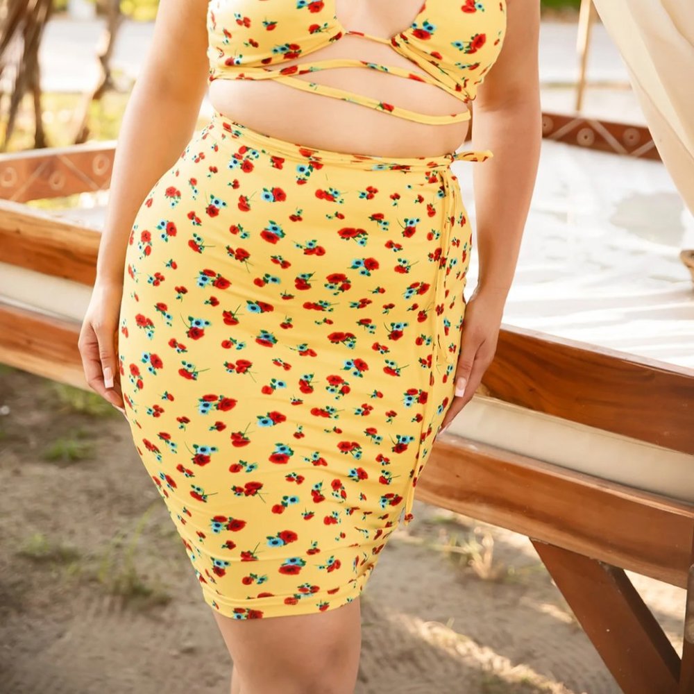 Rebdolls Not So Sweet Bodycon Floral Print Mini Skirt